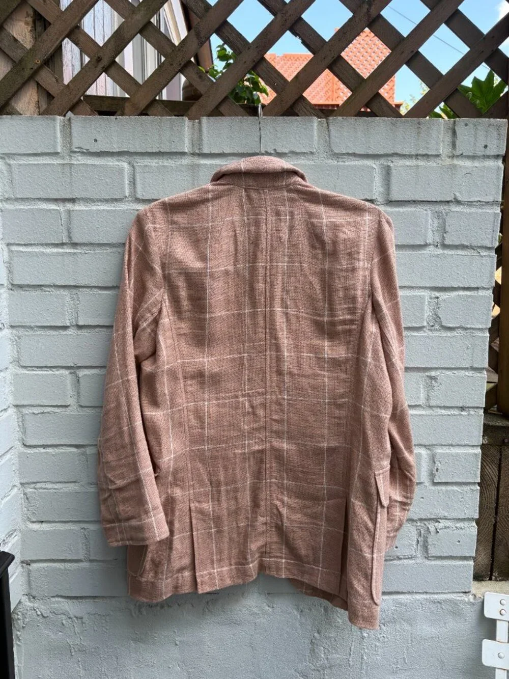 Oversized Peach Checked Linen Madewell Blazer